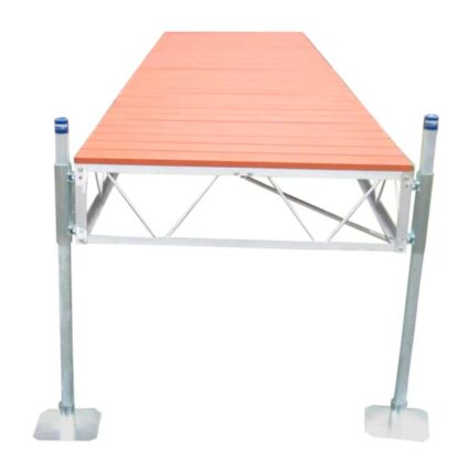 stationary-straight-pipe-alum-brown Straight Stationary Pipe Dock with brown aluminum decking