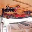 Boat lift mesh cargo shelves installed