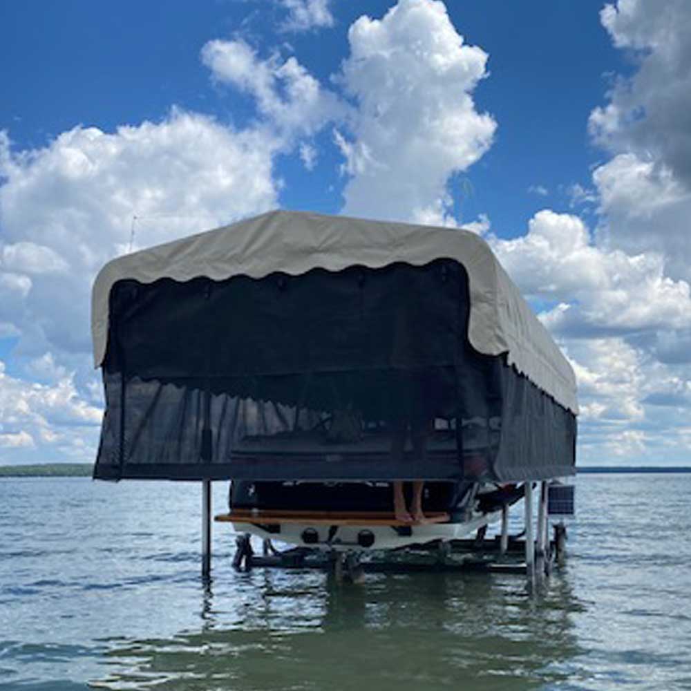 End view of curtain and canopy on a lift
