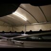Single boat lift canopy light installed and pictured at night