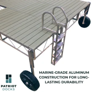 patriot dock ladder installed on roll in truss frame patio dock