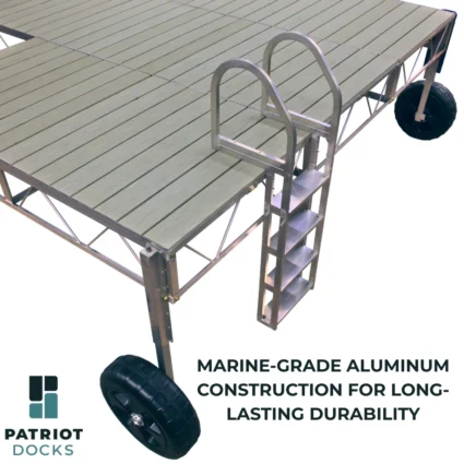 patriot dock ladder installed on roll in truss frame patio dock