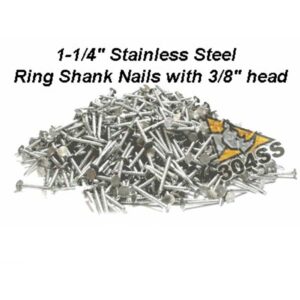 specs on inch and one fourth SS Ring Shank nails three eights inch head 304 SS