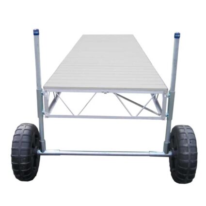 roll-straight-pipe-alum-gray Straight Roll-in Pipe Dock with gray aluminum decking