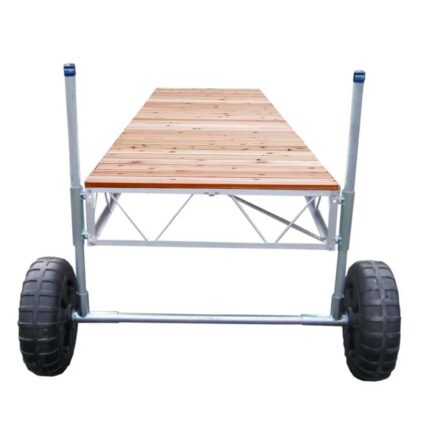 roll-straight-pipe-cedar Straight Roll-in Pipe Dock with cedar decking