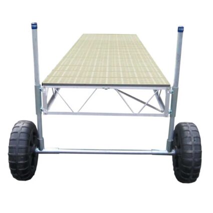 roll-straight-pipe-poly-tan Straight Roll-in Pipe Dock with tan poly decking