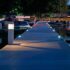 solar deck light on aluminum decking at night