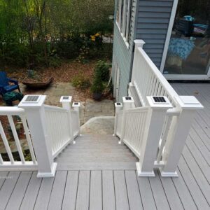 Solar Post Cap Lights - White on poly stair posts