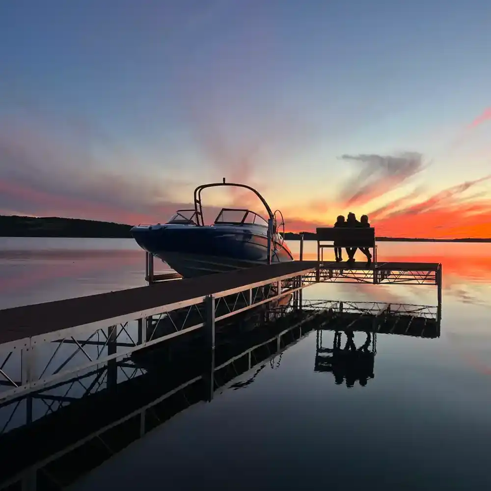 Aluminum Truss Frame Dock with bench on lake